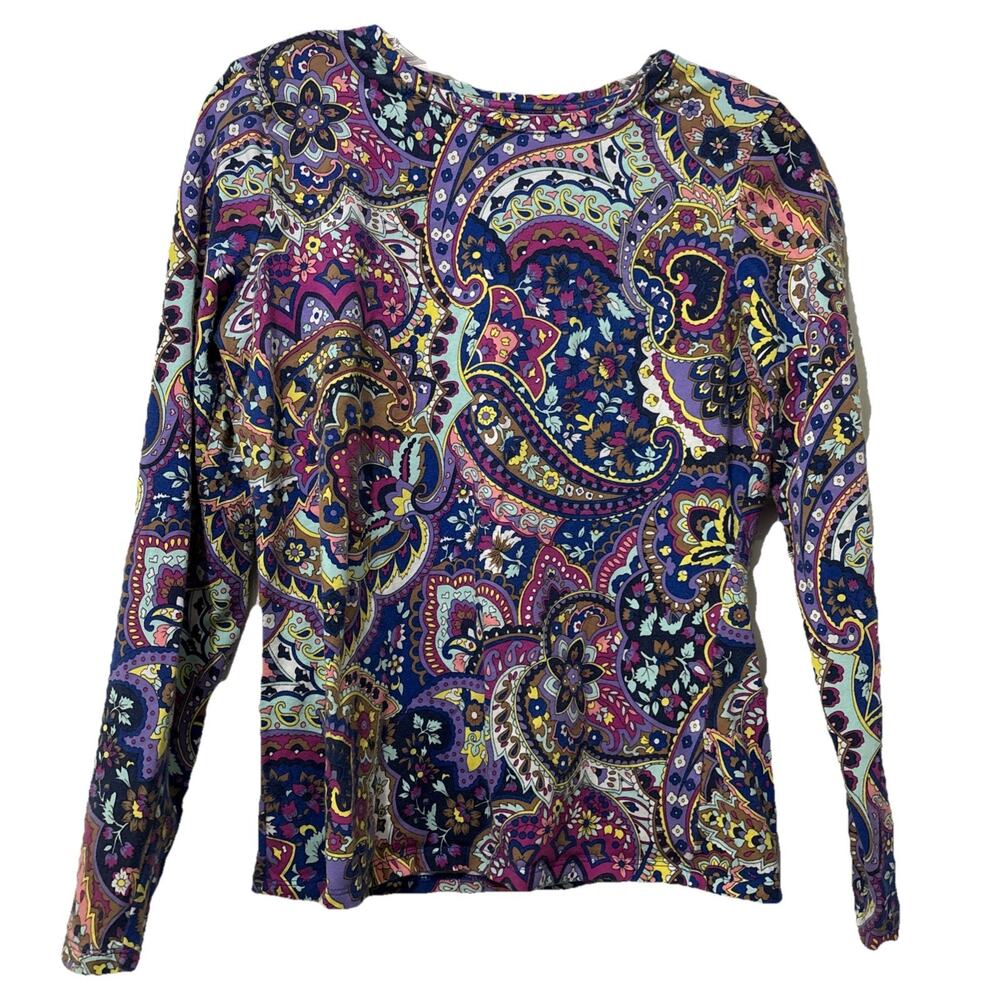 Talbots Petites Flowers Paisley Top Size Sp Small 3/4 Sleeve Colorful Retro